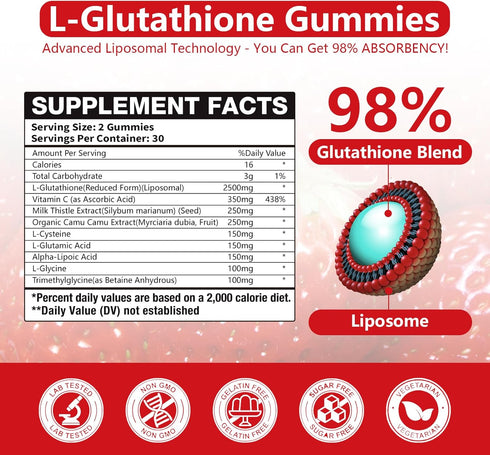Oakevlp 2500MG Gummies 98% Extra Powerful Liposomal Glutathione for skin whitening,Enhance Absorption-Complex