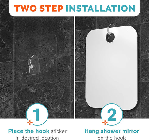 HONEYBULL Fogless Shower Mirror - Anti-Fog Acrylic Mirror with Razor Holder, No-Drill Wall Mount, Medium 6x8in
