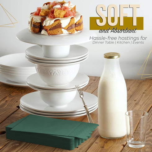 Party Solids 20 3-Ply Dark Green Scalloped Napkins Disposable Pcs Dark Green Scalloped Dinner Napkins Disposable