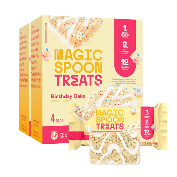 MAGIC SPOON Treats - High Protein, Low Carb, Keto Friendly Cereal Bar, On-The-Go Healthy Snack (Birthday Cake, 8 Bars)