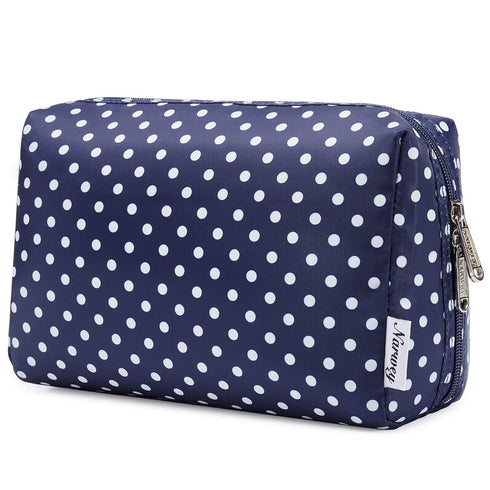 Narwey Cute Makeup Bag, Travel Cosmetic Organizer with Compartments for Women Girls in Large Polka Dot Design