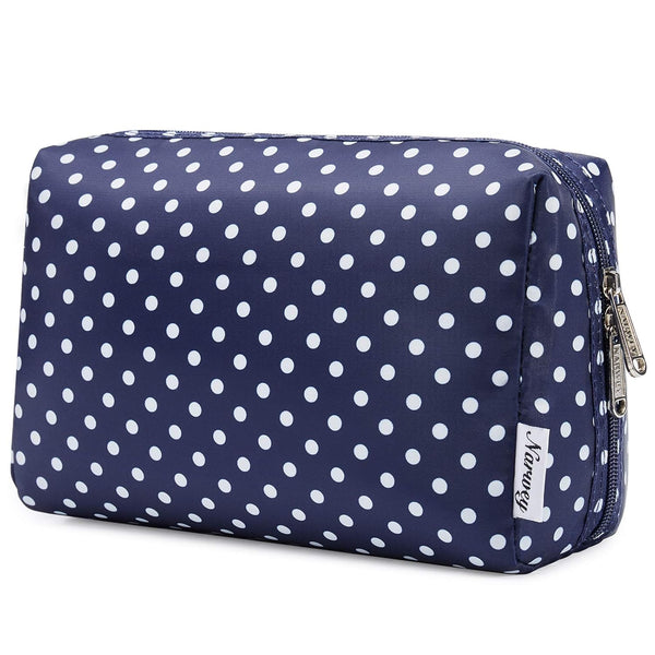 Narwey Cute Makeup Bag, Travel Cosmetic Organizer with Compartments for Women Girls in Large Polka Dot Design