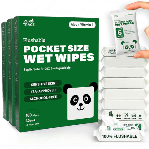 Zero Trace Flushable Wipes Pack Portable Travel Wipes with Aloe Pocket Size