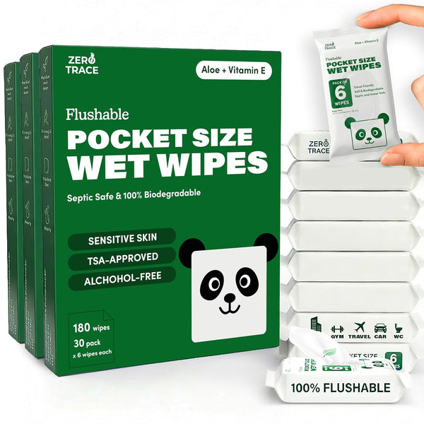 Zero Trace Flushable Wipes Pack Portable Travel Wipes with Aloe Pocket Size