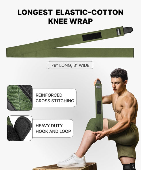 DMoose Fitness Knee Wraps for Weightlifting, Pair of 78” Gym Brace Straps for Joint Stability & Pain Relief