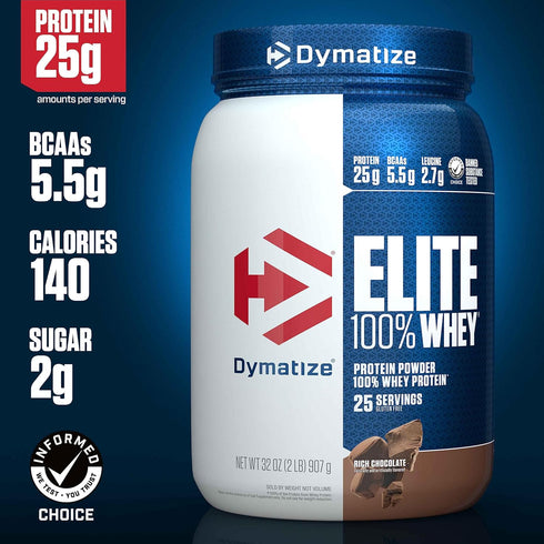 Dymatize Elite 100% Whey Protein Powder, 25g Protein, Rich Chocolate, 2 Pound, 25 Servings