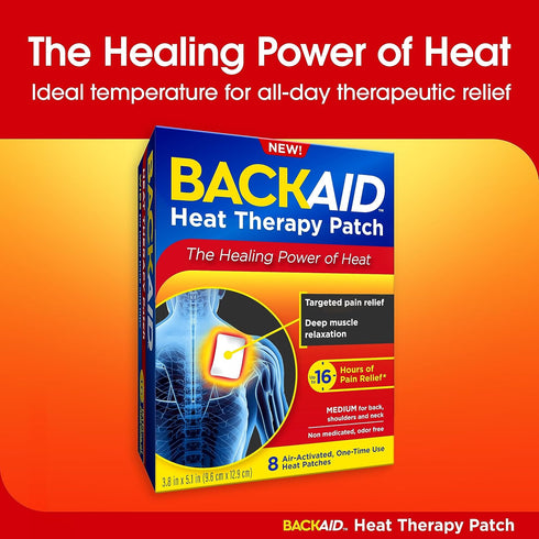 Backaid Heat Therapy Patch, Air-Activated Therapeutic Heat for Back, Shoulders, and Neck Pain Relief, 8 Count