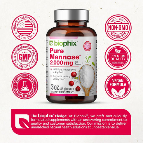biophix Pure Mannose 100 Percent Powder, 2000 mg, 3 oz - Supports Urinary Bladder Tract Health