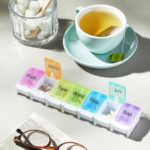 Items Galore 7-Day Pill Weekly Pill Organizer with Spring Open Design and Large Compartments to Hold Medications