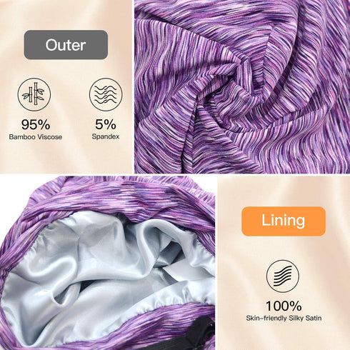 Silk Satin Lined Bonnet Sleep Cap - Adjustable Hair Wrap Cover for Curly Hair Protection for Women and Men - Heather