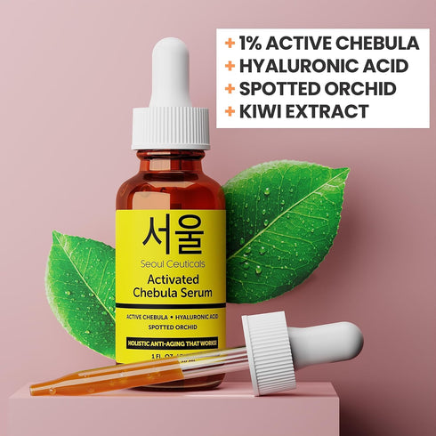 SeoulCeuticals Chebula Active Serum for Face - Korean Skin Care Anti-Aging with Hyaluronic Acid, 1oz