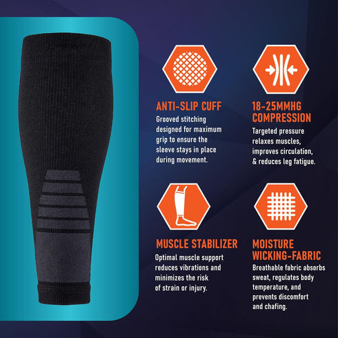 Calf Compression Sleeves for Men and Women - Footless Support for Varicose Veins, Running, Pain Relief (Black, Medium)