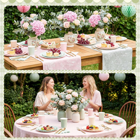 Zhehao 175 Set Pcs Pink and Sage Green Style Party Supplies Pink and Green Disposable Tableware Kit with Plates, Cups