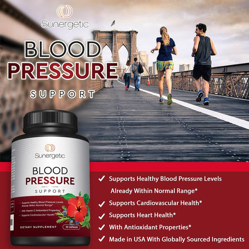 Premium Blood Pressure Support Supplement - Cardiovascular & Heart Health with Garlic, Hawthorn & Hibiscus - 90 Capsules