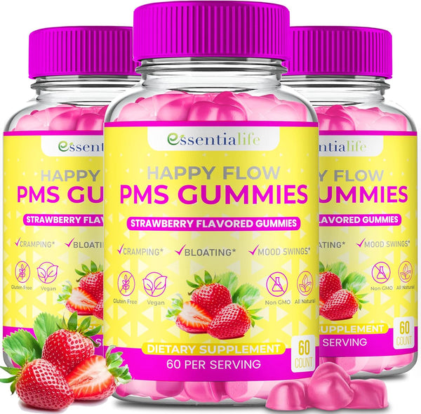 PMS Gummies - Happy Flow PMS Support Supplement for Women - Strawberry