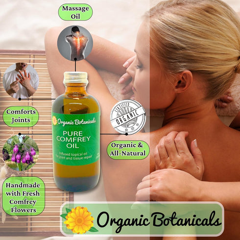 Organic Botanicals (2 oz) Pure Organic Comfrey Leaf Infused Oil - Skin Care for Joints, Back, Muscles, Fractures