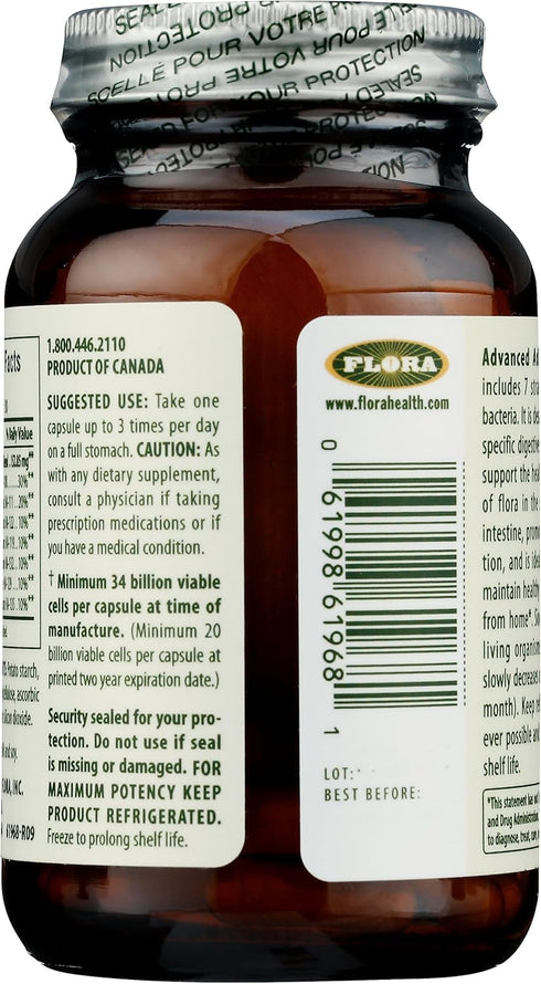 Flora Advanced Adult's Blend Probiotic - Seven Senior-Specific Strains, Gluten Free, 34 Billion Cells, 30 Capsules