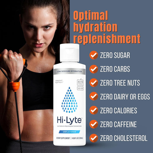 Hi-Lyte Low Sodium Liquid Electrolyte Supplement, 48 Servings | Magnesium, Potassium, Zinc | Unflavored Mineral Taste