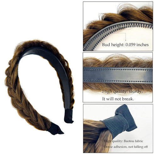 TOECWEGR Wide Braid Messy Hair Hoop, Braided Headband for Women Fashion Accessories (Dark Brown Gold 68A)