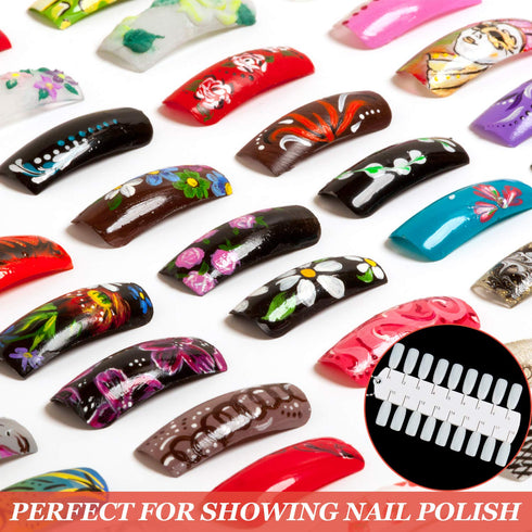 Maitys 6 Sets 216 Tips Double Layer Nail Color Display Card, Plastic Nail Polish Sample Display with Chain