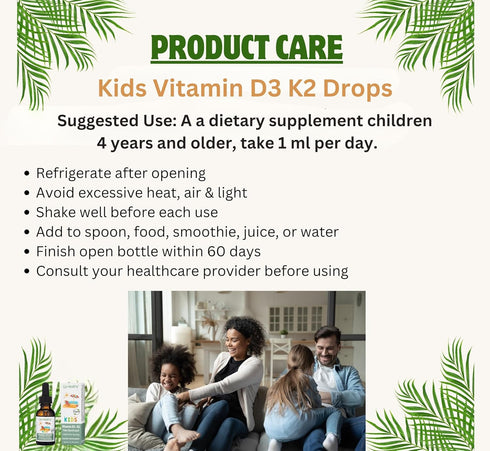 Go Healthy Kids Vitamins D3 K2 (MK-7), Liquid Vegan Drops for Children's Growth & Immune Support, 30 Servings