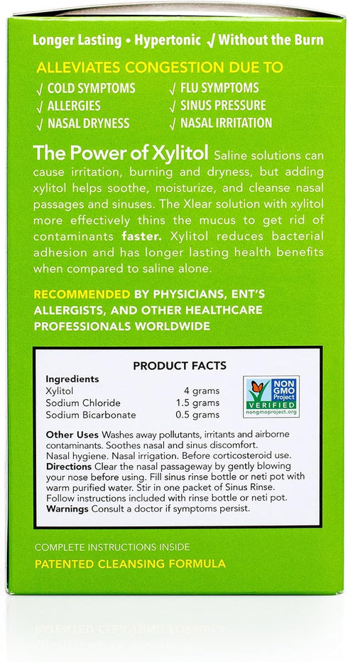 Packets 50 Count (Pack 2) Xlear Natural Xylitol Sinus Rinse Refill, Neti Pot Saline - Nose Cleaner for Fast Pressure