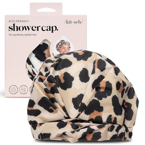 Kitsch Luxury Shower Caps for Women, Reusable Waterproof Large Cap, Non-slip Quick-dry Hair Cap, Leopard Design