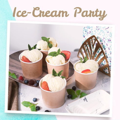 MATICAN Paper Ice Cream Cups - 100-Count 11-Oz Disposable Dessert Bowls for Hot or Cold Food, 11-Ounce Party Supplies Treat Cups for Sundae, Frozen Yogurt, Soup, Brown by MATICAN