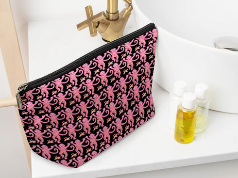 Preppy Pink Makeup Bag, Women's Zipper Pouch for Travel Toiletry, Gifts for Monkey Lovers Teen Girls