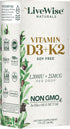 Vitamin D3 with K2 Liquid Drops, All Natural, Non-GMO, 1208iu D3 and 25mcg K2 per Serving, Supports Bones