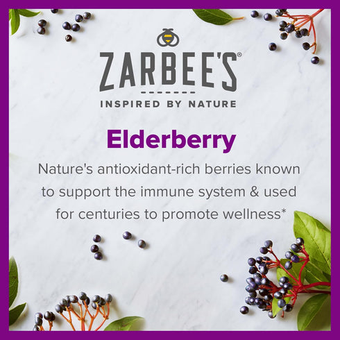 Zarbee's Elderberry Gummy Daily Immune Support Supplement, 60 Count, Vitamins A, C, D, E & Zinc, Natural Berry Flavor