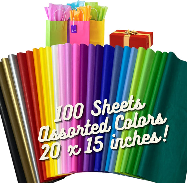 Ocean Tides Tissue Paper Gift Wrap - 100 Sheets Assorted Multicolor for Gift Bags, Black, Blue, Gold, and More