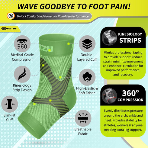 Compression Socks for Plantar Fasciitis, Achilles Tendonitis, Ankle Brace Compression Sleeve, Green S-M