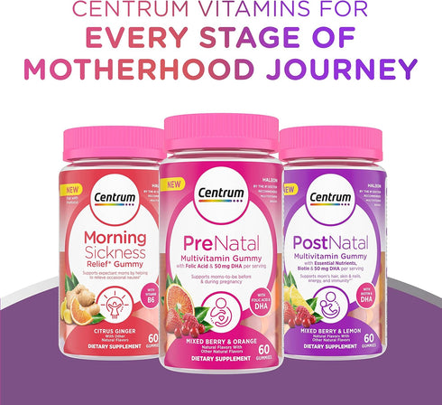 Centrum Prenatal Multivitamin Gummies, 60 Count - Mixed Berry and Orange Flavors with DHA and Folic Acid, 30 Day Supply