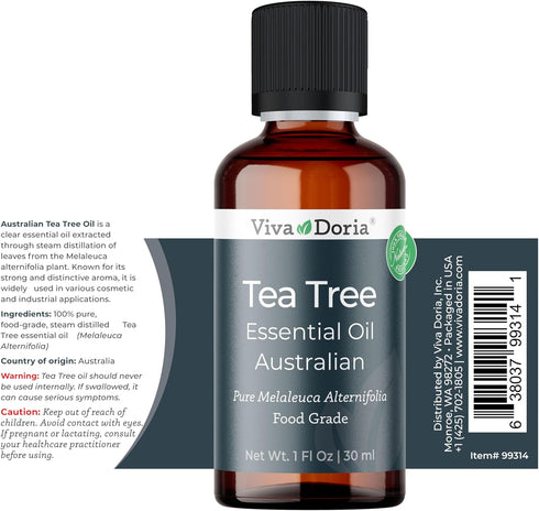 Viva Doria 100% Pure Australian Tea Tree Oil, Natural Essential Oil, Undiluted, Food Grade, 30 ml