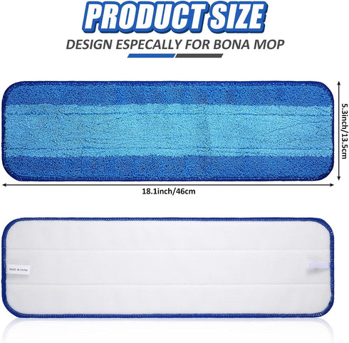 4 Pieces Microfiber Cleaning Pads Compatible with Bona Mop Reusable 18 Inch Mop Replacement Pads Washable Microfiber Mop Pads Refills Replacement Mop Heads for Floor Cleaning