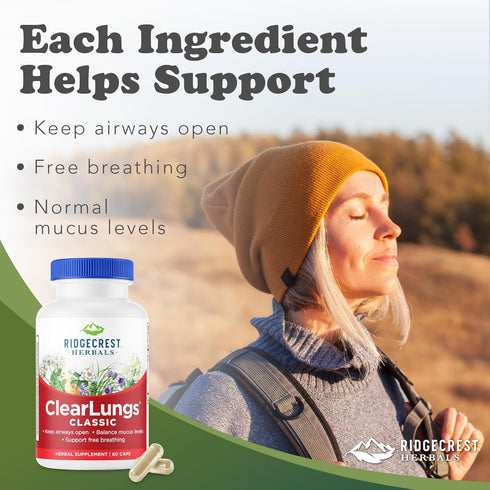 RidgeCrest Herbals ClearLungs Classic, 60 Caps for Natural Lung and Nasal Health Support