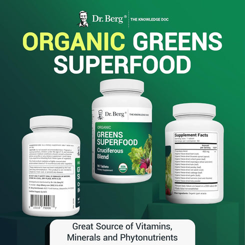 Dr. Berg's Superfood Greens Cruciferous Vegetable Tablets - 90 Tablets for Energy, Immune System & Liver Support