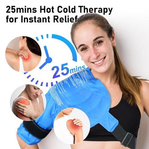 Shoulder Ice Pack Wrap - Larger Rotator Cuff Cold Therapy Support Brace for Pain Relief, Reusable Gel Compress