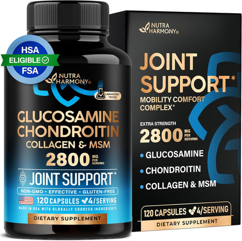 Glucosamine Chondroitin MSM Collagen | 120 Capsules Joint Support Supplement 2800 mg Made in USA