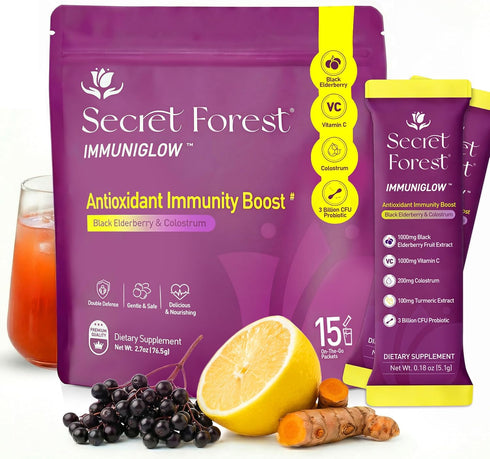 Secret Forest ImmuniGlow, 1000mg Vitamin C, 1000mg Black Elderberry, Probiotics, Colostrum, Turmeric