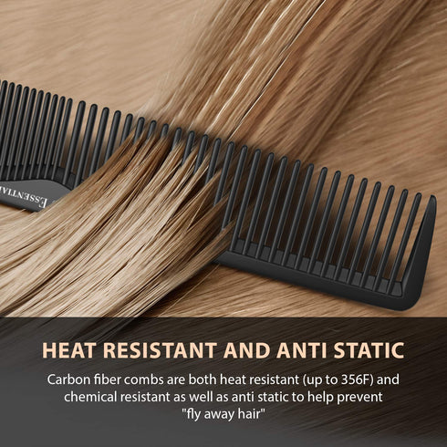 Salon Styling Combs | 5 Piece Professional Black Carbon Fiber Hair Comb Set for Men and Women