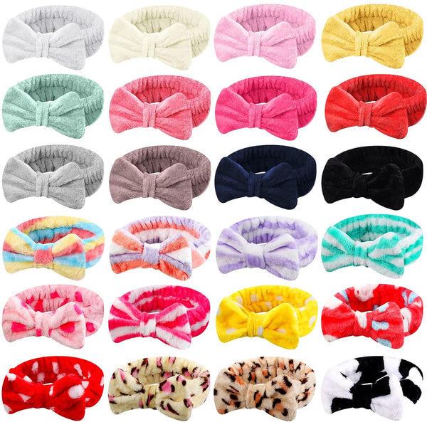 WILLBOND 24 Pack Spa Headband Bow Hair Band for Women, Adjustable Makeup Headband for Face Wash, 24 Styles
