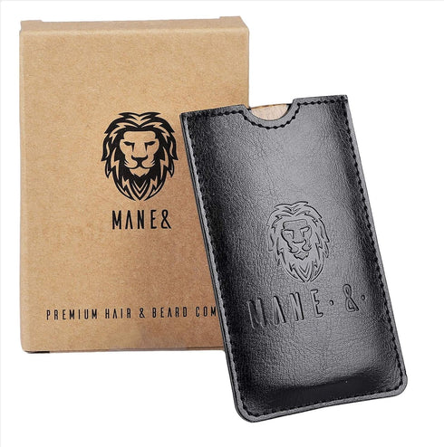 Premium Dual-Action Beard Comb, Natural Ox Horn and Sandalwood, Double Sided with Black Protective Case, Perfect