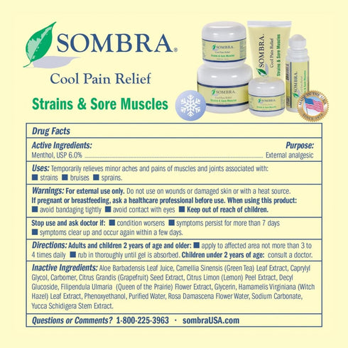 Sombra Cool Pain Relief Gel, 2 OZ Jar