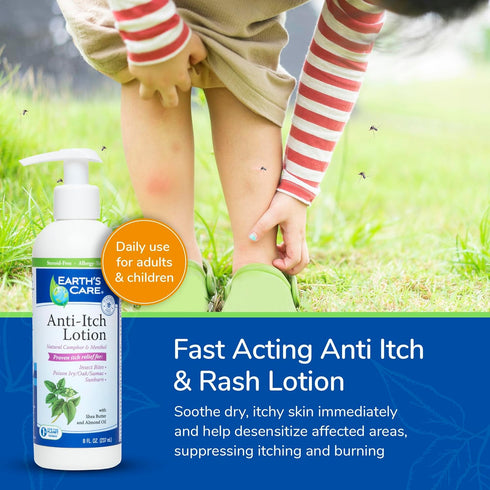 Earth's Care Anti Itch Lotion - Steroid Free - Soothes Sunburns, Dry Skin, Minor Skin Irritation, 8 OZ