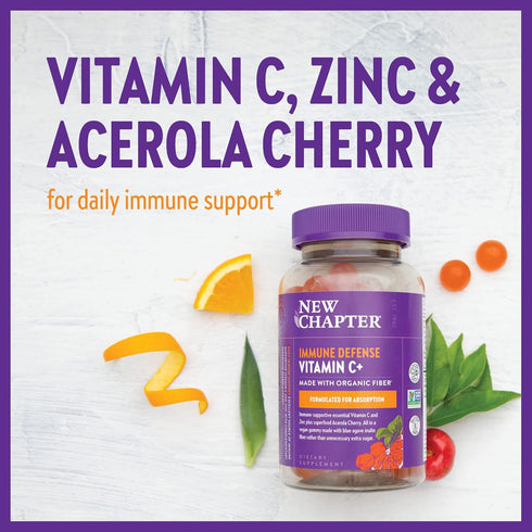 New Chapter Vitamin C+ Gummies - 40% Less Sugar, Excellent Source of Vitamin C, TWO Daily Gummies for Immune Support
