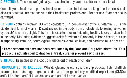 XYMOGEN D3 2000, Bioavailable Vitamin D3 2000 IU, High Potency Supplement for Immune Health, 240 Softgels