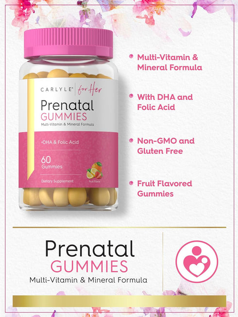 Gummy 60 Gummies Carlyle Prenatal with DHA & Folic Acid | | Multivitamin and Mineral Supplement for Women | Fruit