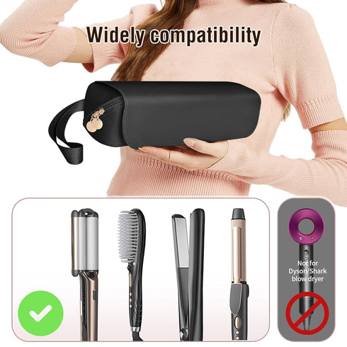 SS Hair Tools Travel Bag and Heat Resistant Mat for Hot Tools, Portable Leather Curling Iron Case for Women, Black
